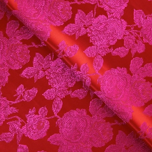 Chinese style cheongsam fabric, classical red flowers silk jacquard fabric