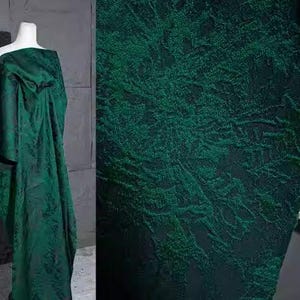 Black Color with Dark Green Pattern fabric, Jacquard Fabric, Wedding Jacquard Fabric, for Cosplay dress