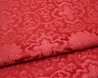 Tela ancha, tela de brocado de color rojo, tela de brocado jacquard, tela para vestido de novia, tela para vestido de cosplay, tela cortada a medida