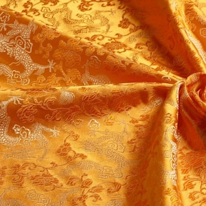 Golden yellow dragon brocade fabric, jacquard brocade fabric, by the yard