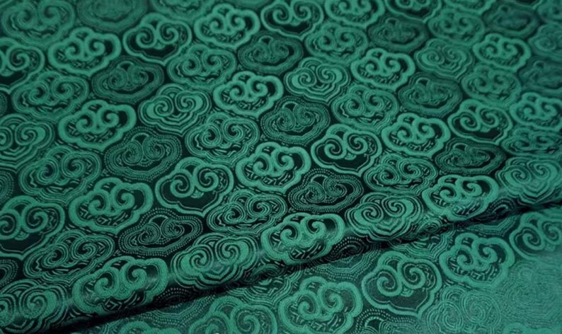 Dark Green Color Brocade Fabric, Jacquard Brocade Fabric, Ruyi Cloud ...