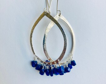 BoHo Lapis Hoop Earrings | Hoop Earrings | BoHo Earrings | Bohemian Earrings | Silver Hoops | Big Hoops | Lapis Lazuli Earrings