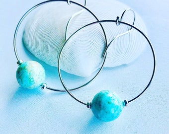 Blue Moon Hoop Earrings | Big Hoop Earrings | Turquoise Earrings | Silver Hoop Earrings | Gemstone Earrings | BoHo Earrings