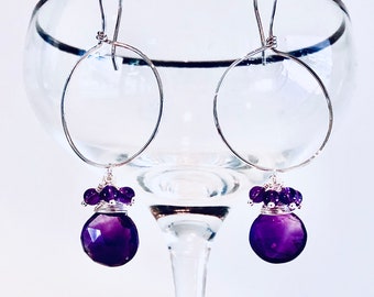 Grapetini Earrings | Amethyst Earrings | Amethyst Teardrop Earrings | Amethyst Dangle Earrings | Hoop Earrings | Silver Hoop Earrings