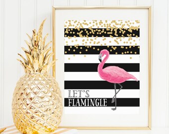 DIGITAL Let's Flamingle Party Printable, Flamingo Wall Decor, Flamingo Birthday Party Theme, Flamingo Print, Flamingo Nursery - ANY SIZE