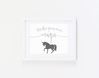 DIGITAL Make Your Own Magic Unicorn Print, Girl Nursery Print, Unicorn Wall Decor, Pony Unicorn Party, Monochrome Girl Room - N'IMPORTE QUELLE TAILLE