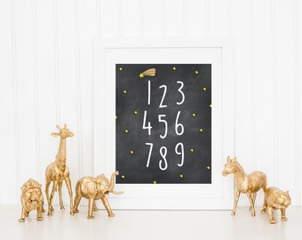 DIGITAL Black Chalkboard Outer Space Numbers Nursery Print, Boys Bedroom Decor, Star Nursery Wall Art, Space Classroom Decor - ANY SIZE