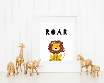 DIGITAL Lion Roar Print, Modern Wall Decor, Animal Playroom Poster, Modern Monochrome Gender Neutral Nursery - ANY SIZE