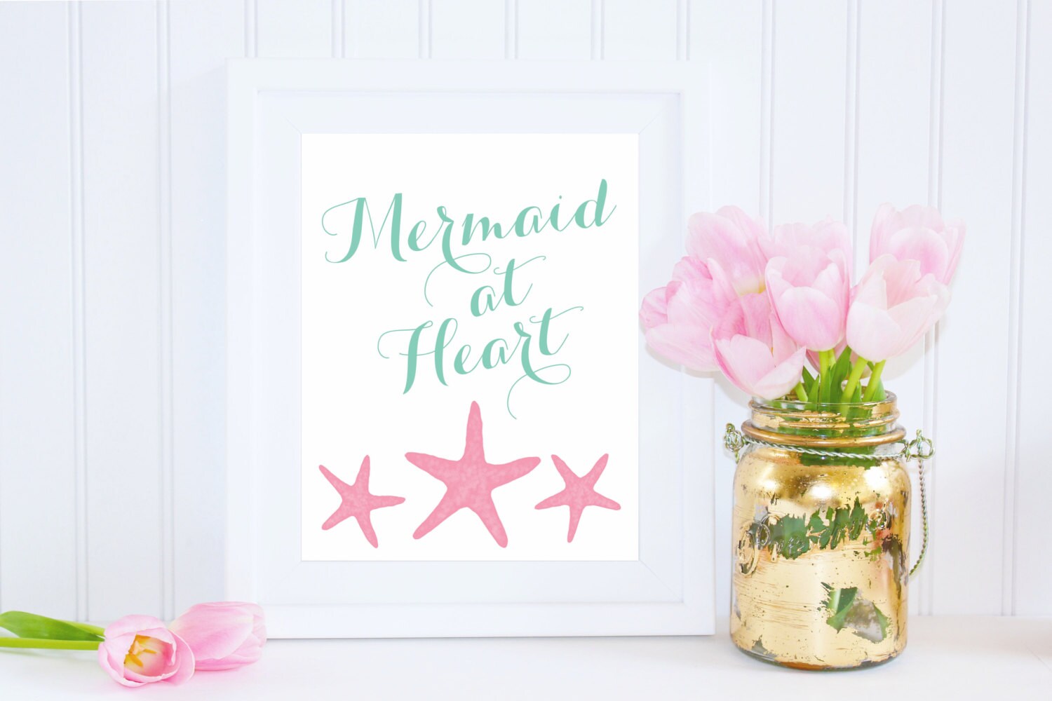 DIGITAL Mermaid at Heart Print, Mermaid Wall Decor, Baby Girl Nursery Print, Pink Mint Teal Aqua Bathroom Decor, Mermaid Bathroom - ANY SIZE