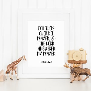 DIGITAL 1 Samuel 1:27 For This Child I Prayed Bible Verse Wall Art, Monochrome Nursery Wall Art, Boy Nursery Art, Christian Print - ANY SIZE