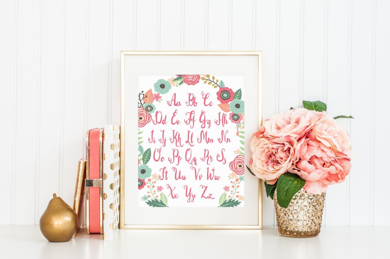 DIGITAL Floral Alphabet Abc Nursery Print, Alphabet Print for Baby