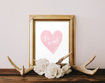 DIGITAL Te Amo Spanish Nursery Print, I Love You Nursery Wall Decor, Spanish Pink Heart Girl Nursery, Pink Printable Wall Art - ANY SIZE