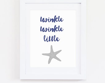 DIGITAL Twinkle Twinkle Little Starfish Wall Art, Navy Blue & Grey Nautical Boy Nursery, Nautical Wall Decor, Beach Baby Print - ANY SIZE