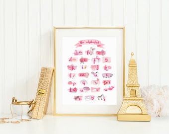 DIGITAL Girly Alphabet abc Nursery Digital Print, Alphabet Print for Baby, Pink Purple Nursery Print, Pink Purple Girl Room Decor - ANY SIZE