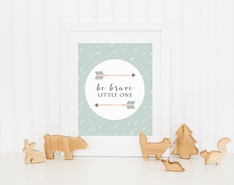DIGITAL Be Brave Little One Nursery Print, Tribal Wall Decor, Blue Baby Boy Nursery, Playroom Print, Arrow Print - ANY SIZE