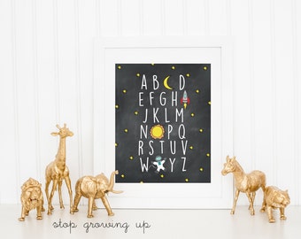 DIGITAL Chalkboard Outer Space Alphabet Nursery Print, Rocket Ship Astronaut Decor, Star Nursery Wall Art, Space Nursery Decor - ANY SIZE