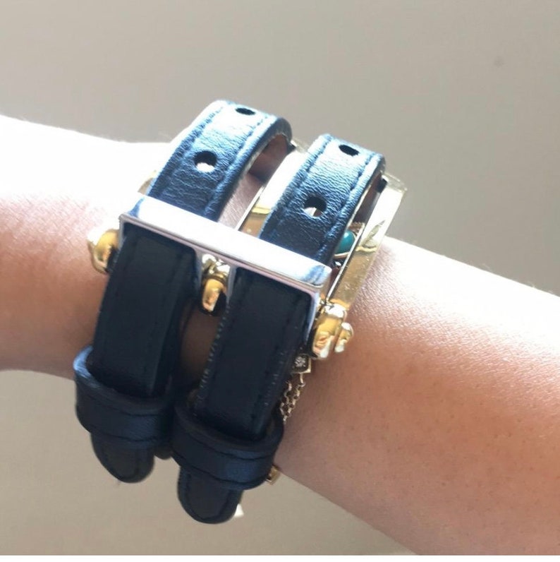 Balenciaga Black & Leather Double Strap Bracelet Etsy