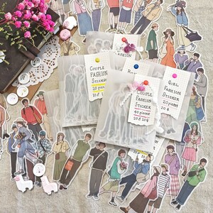 Bolsa de pegatinas de moda para planificador de pareja, pegatinas variadas para pareja, pegatinas de moda para niña, pegatinas de moda para niño, sobre de almacenamiento de diario hecho a mano