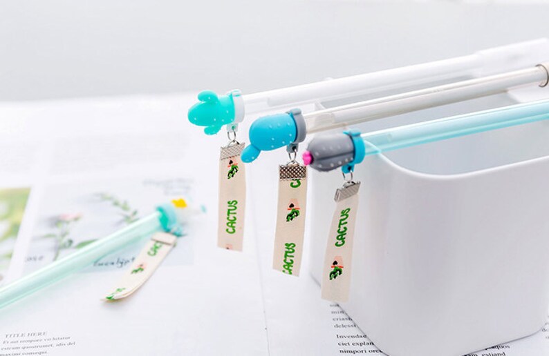 Journal Planner Accessories Planner Pen Scrapbooking Cactus Pen Gift Stationery Gel Pen Cute Cactus Ribbon Pen