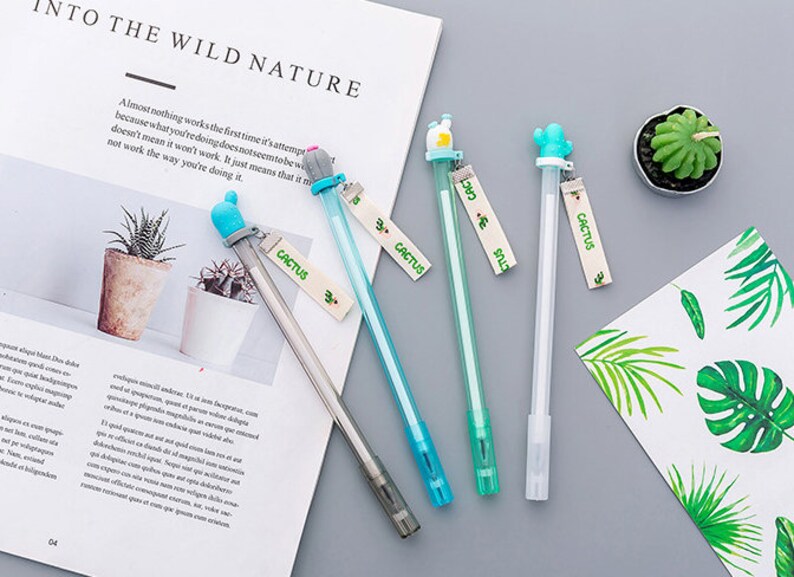 Journal Planner Accessories Planner Pen Scrapbooking Cactus Pen Gift Stationery Gel Pen Cute Cactus Ribbon Pen