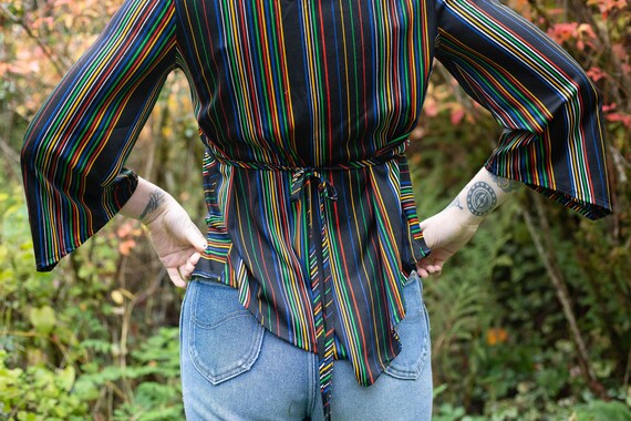 Cosmic 1970's disco rainbow polyester blouse