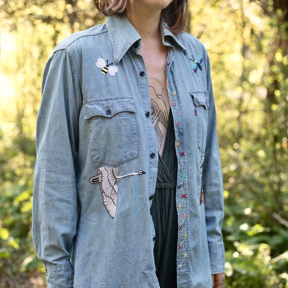 Rare!! Orange Tab Levis Embroidered Chambray Denim