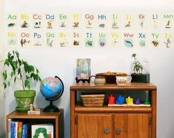 Animal Alphabet Poster School Room Learning Art Abc Print Etsy