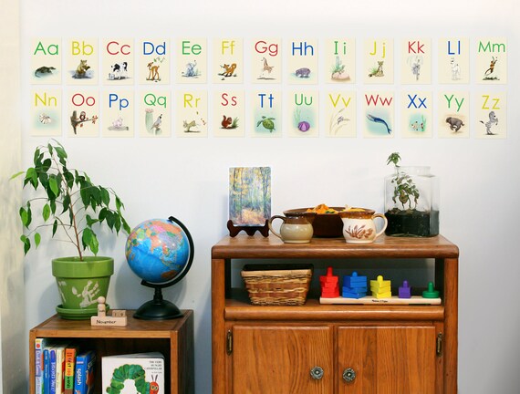 Animal Alphabet Line Cards Abc Wall Art Preschool Room Etsy