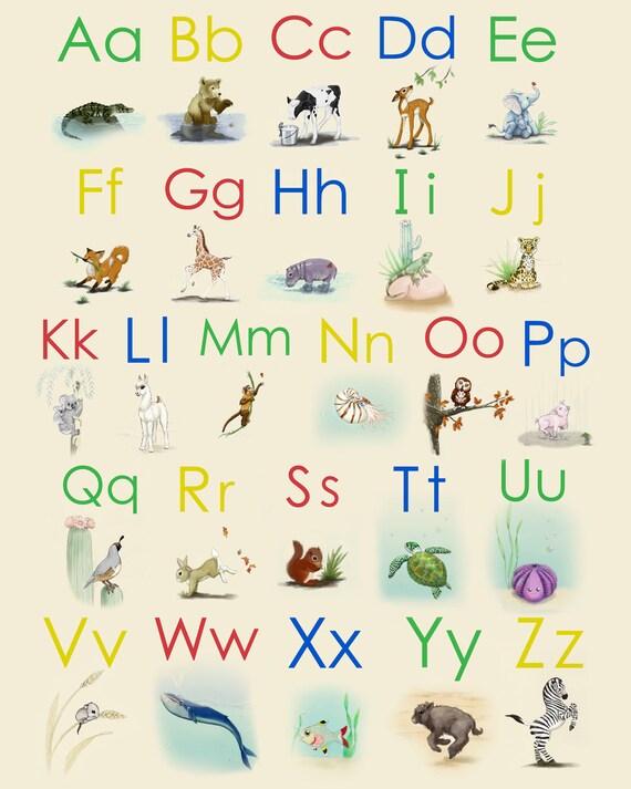 Animal Alphabet Poster School Room Learning Art Abc Print Etsy
