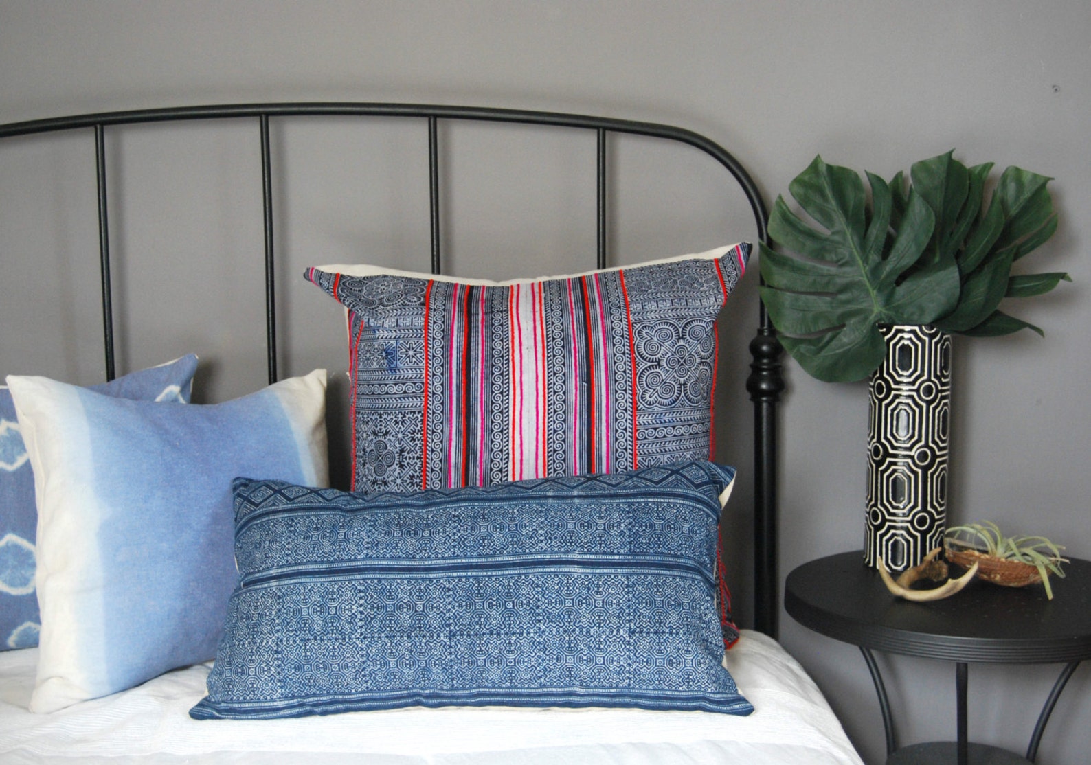 Hmong Pillow Embroidered Hmong Pillowcase Indigo Batik Etsy