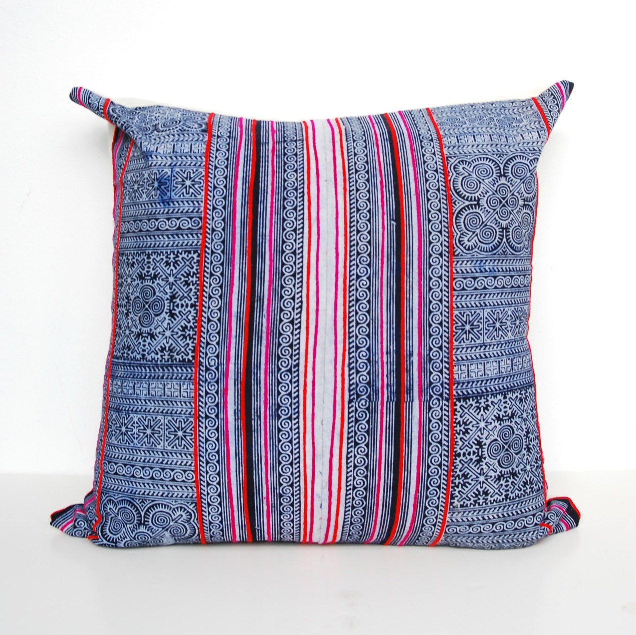 Hmong Pillow Embroidered Hmong Pillowcase Indigo Batik Etsy