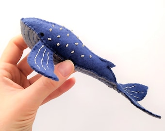 Fantasy whale totem figurine made with felt Miniature whale humpback Small art toy Gift for kids Whale toy Stuffed plush blue whale ornament