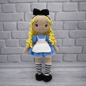 Alice in wonderland knitted doll, Alice doll princess handmade, Nursery decor Baby shower gifts, custom doll Gifts for readers Birthday gift