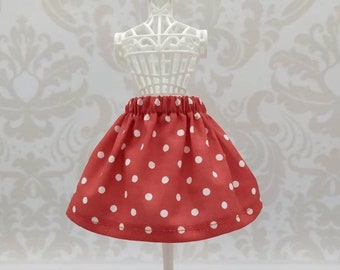 Blythe doll skirt with polka dots, red skirt for 1/8 dolls, blue dolls outfit