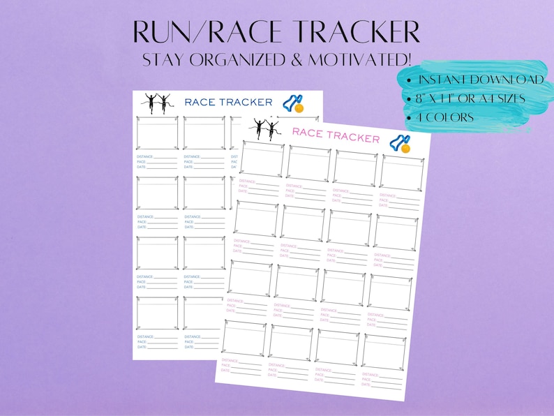 Printable Running Race Tracker: 4 Colors, 8.5x11 or A4 (digital ...