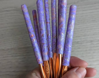 Lavender fields - polymer clay and resin handle crochet hook
