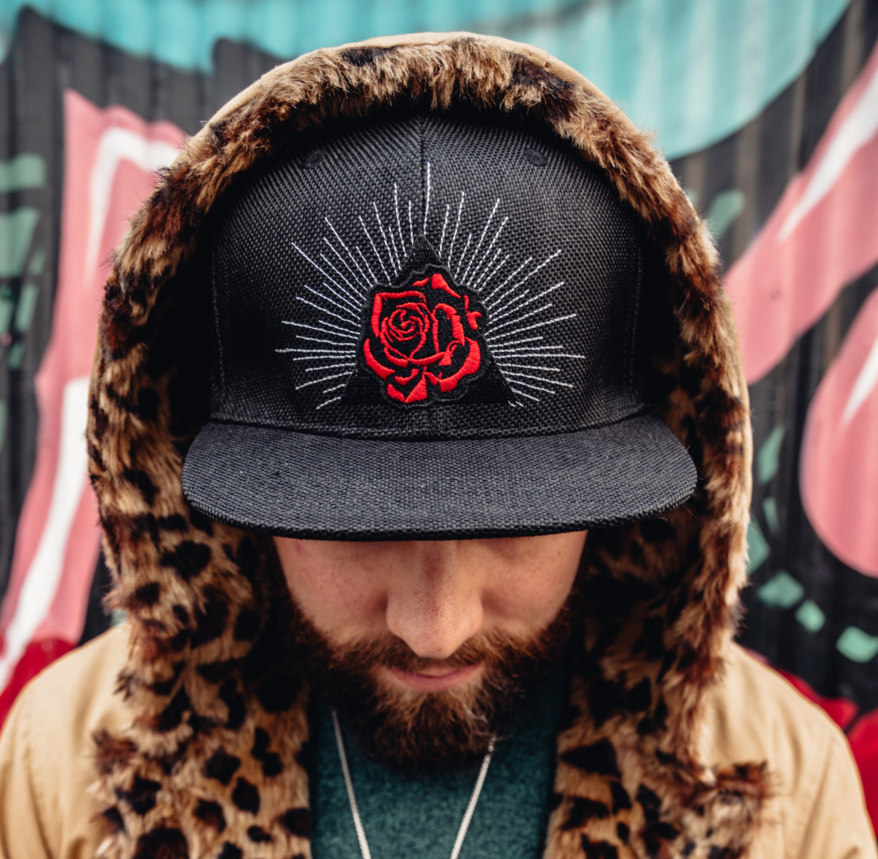 Grassroots Red Black Rose Snapback Hat 