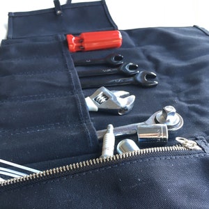 Black Waxed Canvas Motorcycle Tool Roll - Welder Tool Bag