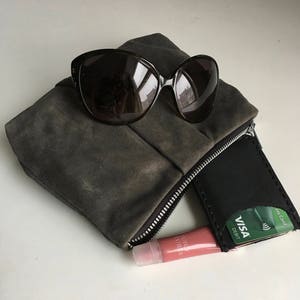Leather Clutch, Grey Suede Purse