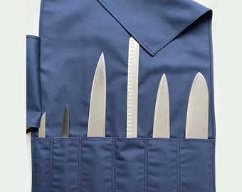 Knife Storage for Camping/ Bushcraft Cooking, Blue Canvas Chef Knife Roll