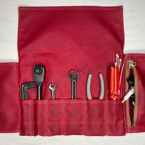 Red Waxed Canvas Motorcycle Tool Bag/ Tool Roll/ Welder&#39;s Tool Kit/ Car Tool Bag/ Dab Rig Roll Up