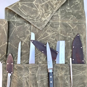 Waxed Canvas Knife Roll/ Chef Knife Roll/ Knife Storage