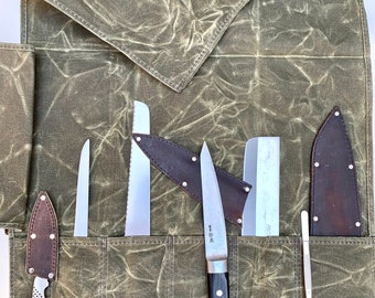 Waxed Canvas Knife Roll: Chef Knife Storage, 6-Slot