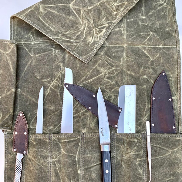 Rouleau de couteau en toile cirée/ Rouleau de couteau de chef/ Rangement de couteau