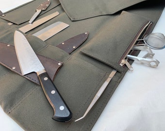 Canvas Knife Roll with Zippered Tool Pocket