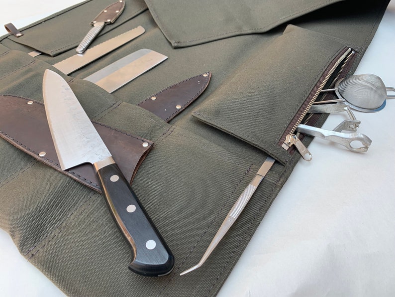 Canvas Knife Roll With Zippered Tool Pocket Etsy Australia