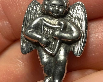 Vintage Danforth Pewter Angel/Cupid with Harp 1991 Buttons- Set of 4