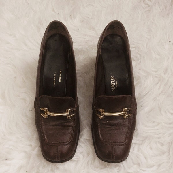 Vintage 1960s Brown Leather Secretary Heels Size 6