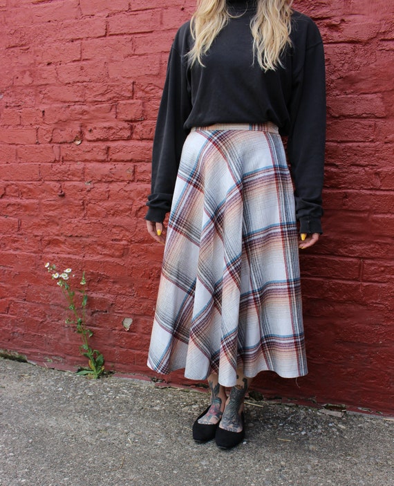 Wool Plaid A-Line Midi Skirt