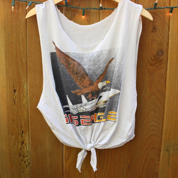 F-15 Eagle U.S. Air Force Cut-Off Tie-Front Crop Top Vintage